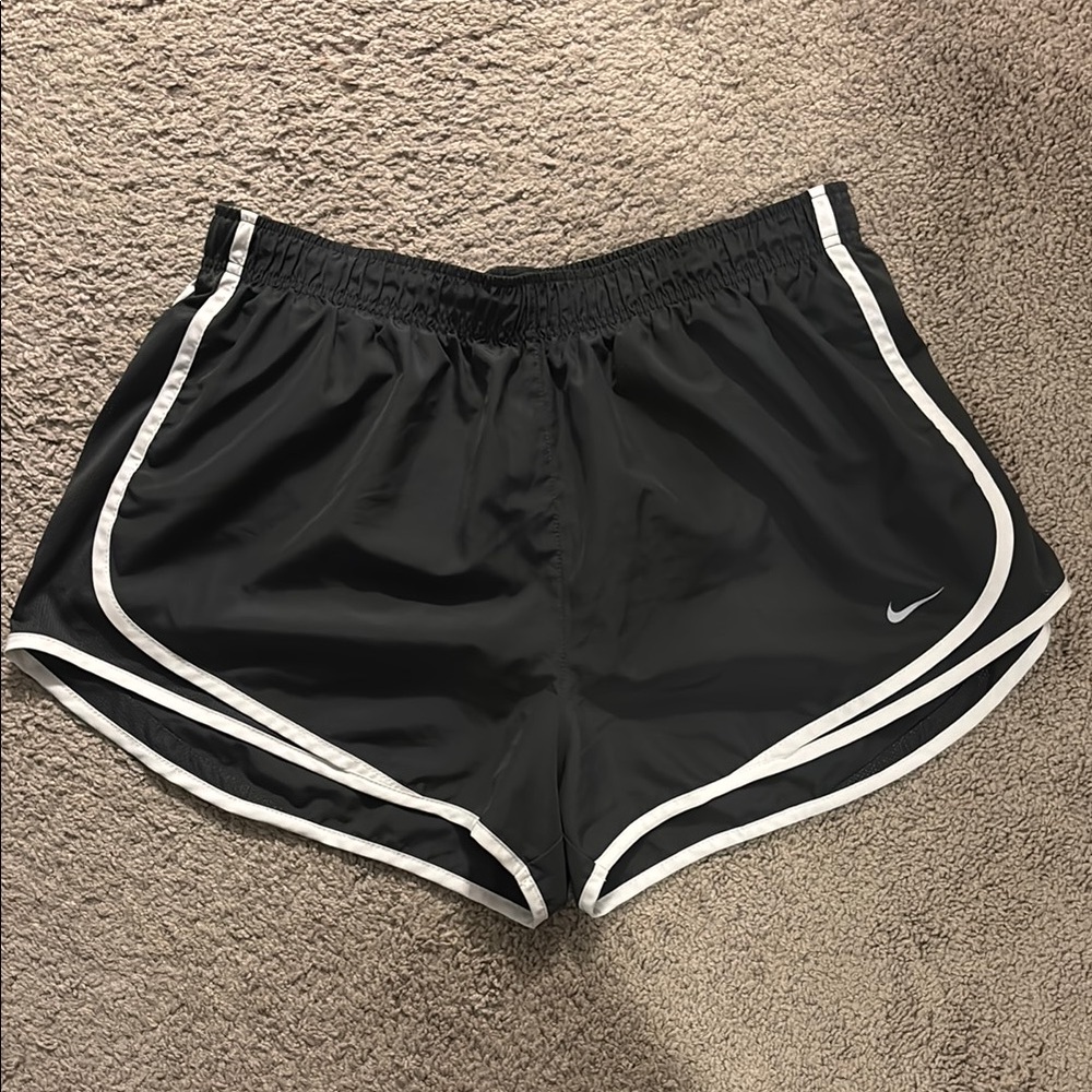Nike Dark Grey and White Athletic Shorts with Retro Design